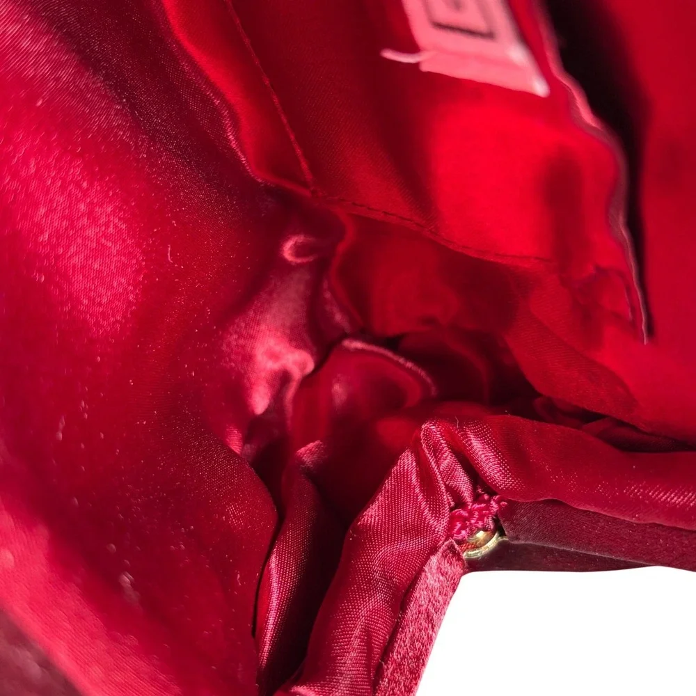 La Regale Evening Clutch Women Small Red Satin Jewel Kiss Lock Chain Strap